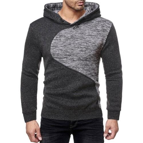 Mens Hooded Sweatshirt Long Sleeve Patchwork Pullover Hoodies Casual Personalized Slim Bottoming Tops