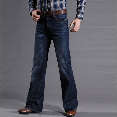 Mens Fashion Bootcut Denim Jeans for Men Business Casual Vintage Flare Jeans Pants 2020 Autumn Straight Leg Jeans Trousers Man