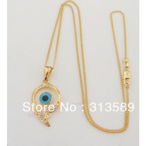 Foromance - YELLOW GOLD GP EP 24" LINK NECKLACE & EVIL EYE SPIRAL SHAPE CZ STONE PENDANT/Great Money Maker