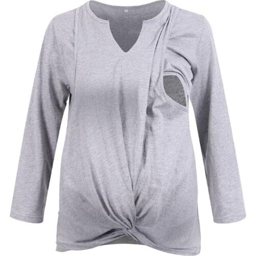 Casual Women Cotton Long Sleeve Maternity Tops Breastfeeding Tops Ladies T-Shirt Loose Mom Pregnancy Loose Clothes Mummy T Shirt