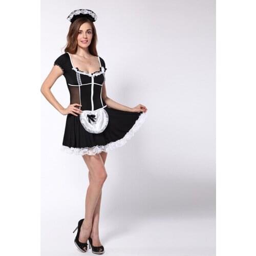 Hot Sale Sexy Black Maid Costumes With Free Shipping 3S66134 Erotic Maid Dress Sexy Servant Costume