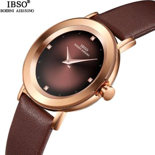 IBSO 2019 Luxury Lady Crystal Watch Women Fashion Watches Genuine Leather Male Quartz Wristwatch Valentines Day Gift