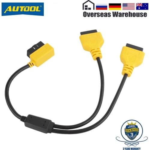 AUTOOL OBD Cable OBD2 1 to 2 Splitter Wire Adapter 50cm OBDII Car Male to Female Extension Cord for Automobiles