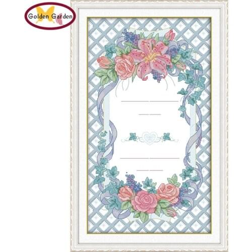 GG Marriage Certificate Chinese Cross Stitch Printed Needle Craft Counted Stamped Canvas Rose Cross Stitch for Home Decoration