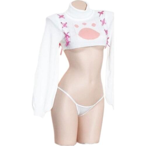 Sexy Lingerie set Cat claw pattern Kawaii girl top and panty Temptation Erotic Underwear Costume cosplay Women Porno