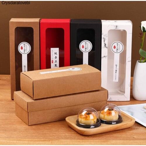 Brown/Red/Black Kraft Paper Drawer Type Gift Box With Clear PVC Window Wedding Cookie Candy Chocolate Cake Packaging Boxes