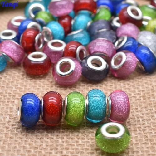 Yanqi Round Crystal Glass European Beads Big Hole Charm Beads For Jewelry bracelet Making DIY Accessories 10PCS/Lot