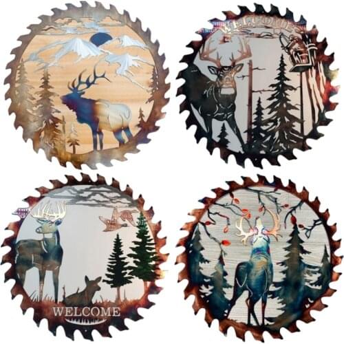 Forest Elk Home Metal Wall Decor Deer Round Wall Art Sculpture with Rustic Cabin Décor Finish Wall Decor Hanging for Living Room