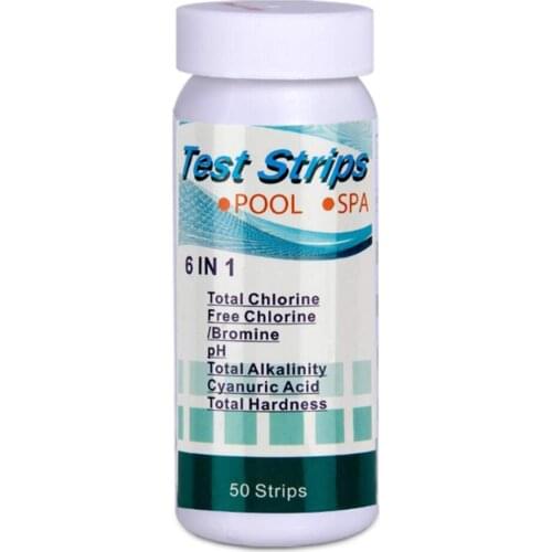 Hot 50Pcs 6-In-1 Swimming Pool PH Test Paper Residual Chlorine PH Value Alkalinity Hardness Test Strip PH Tester