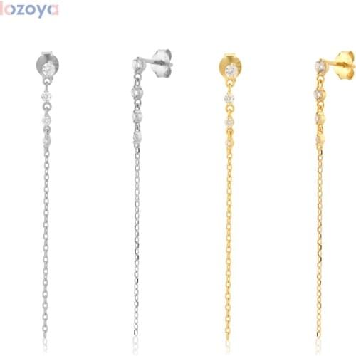 Lozoya 925 Sterling Silver Rainbow Length Jewelry ZIrcon Charm Long Chain Drop Earring Piercing Pendiente 2021 Wedding Gift