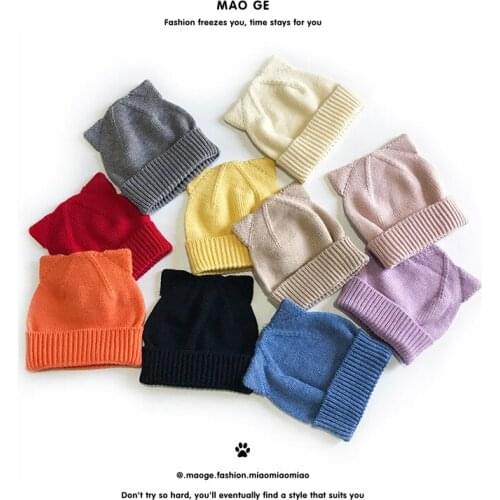 2020 Fashion Children Boys Girls Hats Cute Cat Ears Skullies Beanies Hat Winter Warm Knitted Hats Caps for Kids Adult 10 Colors