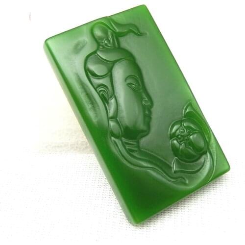 Natural Chinese HeTian Green Jasper Guan Yin Jade Pendant Necklace Hand Carving Fashion Charm Jewellery Auspicious Amulet Gifts