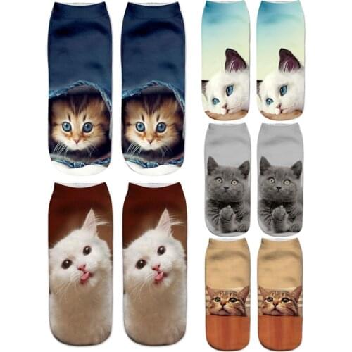 Women 3D Printed Brand Socks Fashion Spring Autumn Unisex Character Cat Animal Female Funny Casual Short Ankle