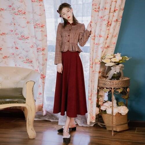 2020 new fashion womens clothing Turn-down Collar Single Breasted Vintage Full two piece set women
