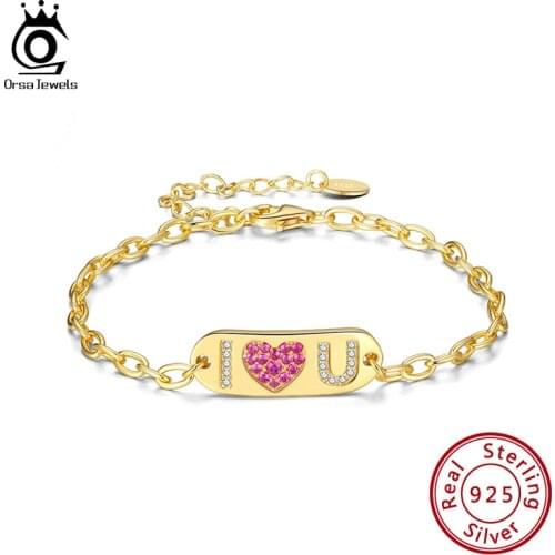 ORSA JEWELS Love Heart Charm Bracelets I lOVE U Engraved Charm Adjustable Bracelet For Women Girls Valentines Day Gifts EQB12