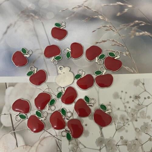 20pcs Metal Fruit Charms Red Apple Charms Rhodium Plated DIY Enamel Necklace Pendant Jewelry Findings Charms Top Necklace Crafts