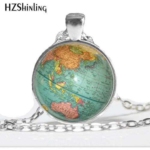Hot glass dome jewelry Vintage Globe Necklace Planet Earth World Map Necklace Art Glass dome pendant necklace HZ1