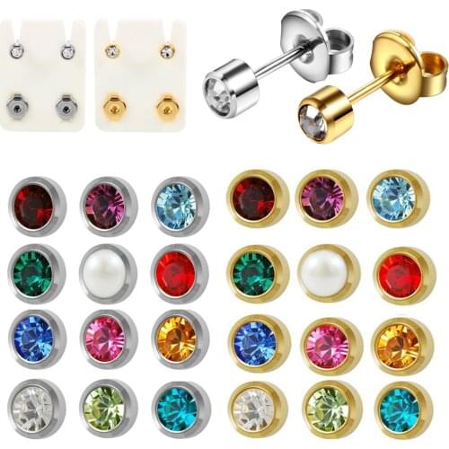 2pcs Steel Earring Studs Ear Piercing Gun Birthstone Gem Ear Stud Earrings Gold/Silver color Studs Tragus Cartilage Body Jewelry