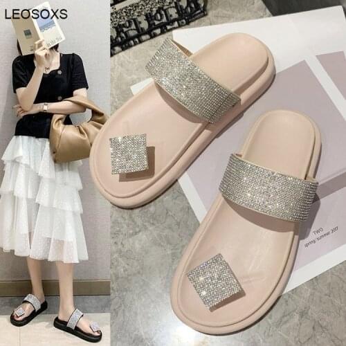 2021 Summer Shoes For Women Thick-soled Rhinestone Flip-flop Sandals And Slippers For Womens Casual Fashion Flip-flops