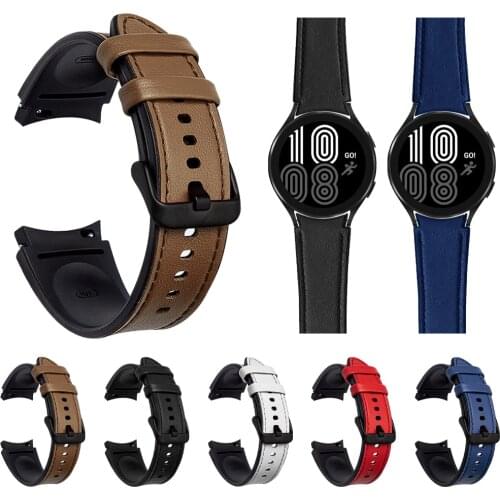 Silicone+leather Strap for Samsung Galaxy Watch 4 Classic 46mm 42mm/Watch4 44mm 40mm Band Metal Buckle Wristbands Bracelet Belt