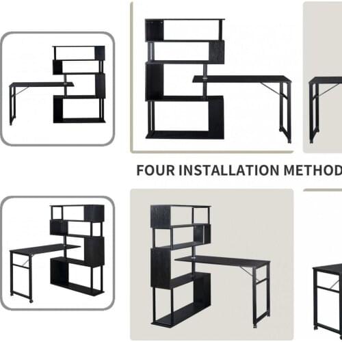 Simple Style High Quality Black Color Rotating Computer Table Black Color L Shaped Desk Sturdy for Household Storage