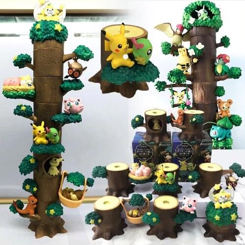 Takara Tomy 8pcs/set Pocket Monster Pokemon Tree Doll Eevee Snorlax Kids Gifts Model Toys Pikachu Action Figure