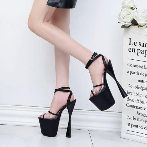 SDTRFT Stiletto Gold SM Nightclubs Sandals Female shoes woman 19cm Thick heels transparent Cross strap Pumps zapatos de mujer