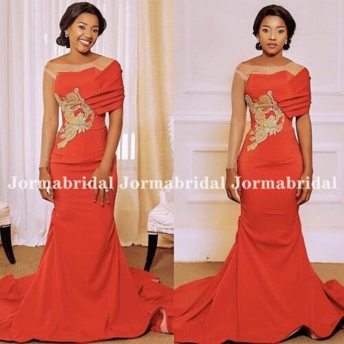 Red Couture Evening Gowns With Gold Applique Mermaid One Shoulder Long Sleeve Formal Prom Party Dress Runway Fashion Dresses
