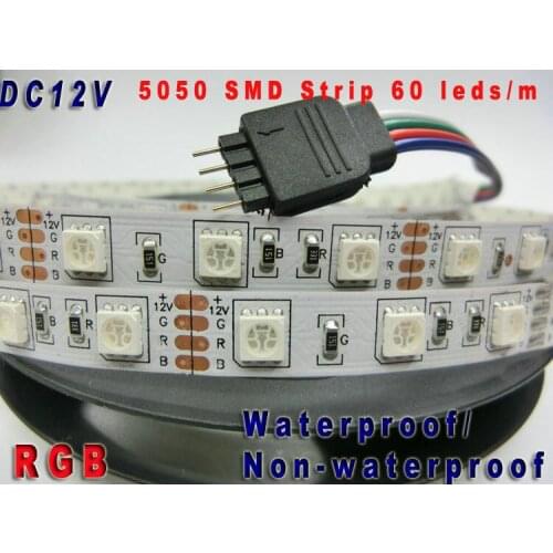 Waterproof LED Strip 5050 DC12V Non-Waterproof,60LED/m 5m 300LED RGB flexible light with led lighting Home Party decoration