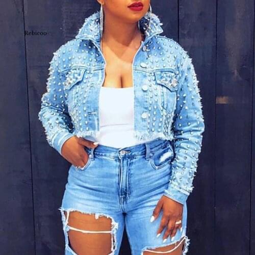 Women Rivet Short Denim Jacket Tassel Winter Loose Coats Woman Pockets Streetwear Autumn Short Denim Jackets Coats