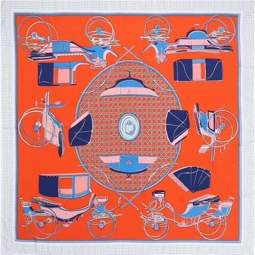 2020 Luxury Brand Women 130*130cm Twill Silk Scarf Horse Pattern Headband Carriage Print Scarf Fashion Big Square Scarves Shawl