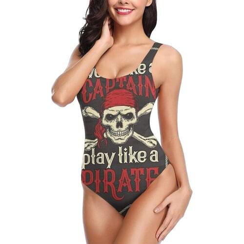 Womens One-Piece Swimsuits Pirate Red Bandana Womens Backless Bikini Sexy Girl Summer Pool Swimwear High Waisted Bikini
