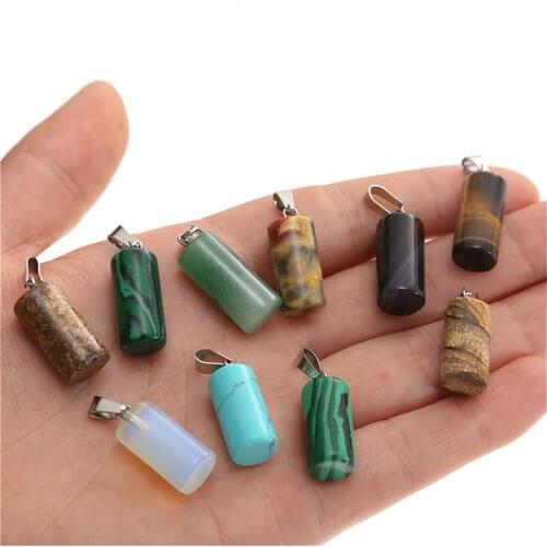 Natural Gem Stone Lapis Opal Crystal Quartz Hexagonal Pendulum Reiki Charm Penduloum Pendants DIY Jewelry Making Necklaces 10PCS