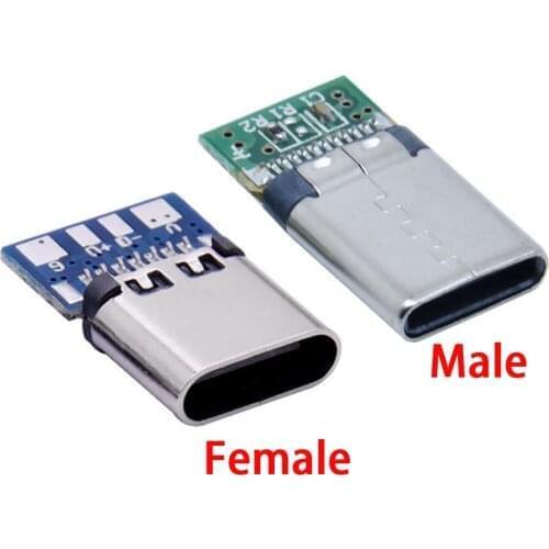 100pcs USB 3.1 Type C Connector Male Female Socket Receptacle Through Holes PCB 180 Vertical Shield USB-C Port Jack