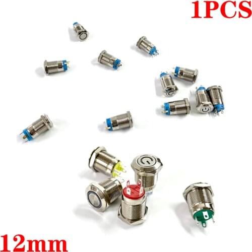 12mm metal push button switch ring lamp power symbol button Waterproof LED light self-lock self-reset button 3V 5V 12V 24V 220V