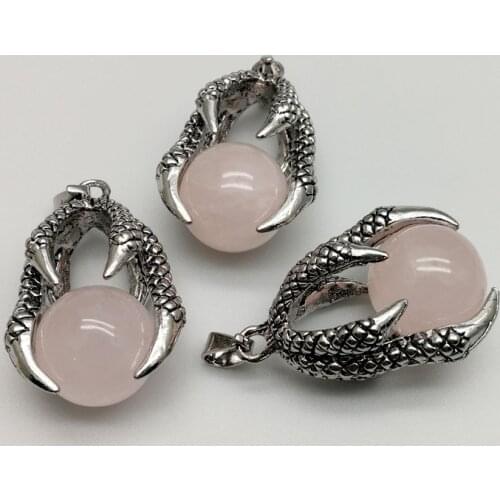 Natural natural rose quartzs Stone Beads 16mm Round ball Dragon Claw Wrap Pendants for Necklace Reiki Ball Gothic Jewelry 12pcs