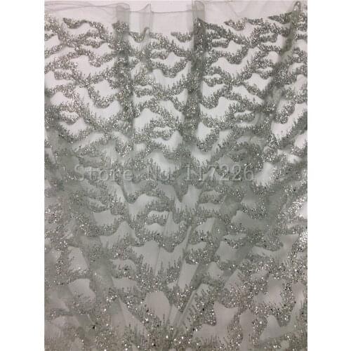 5yard/lot silver african glitter lace fabric JRB-81105 silver glued glitter tulle lace with glued glitter for party dress