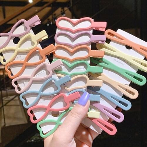 7Pcs/Set Hollow Barrette Korea Geometric Scrub Matte Hairpin Colorful Hair Clips Girls Child Candy Colors Hair Clip Accessories