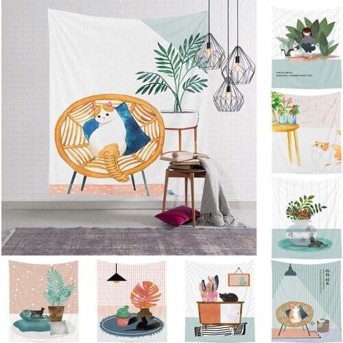 95x73/130x150cm Cute Wall Hanging Polyester Cartoon Kitten Blanket Tapestry Backdrop Home Decoration tapestry