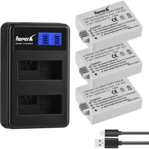 3Pcs LP-E5 LPE5 LP E5 Camera Battery&LCD Charger for Canon EOS Rebel XS, Rebel T1i, Rebel XSi, 450D, 500D, 1000D, Kiss X3,X2, F