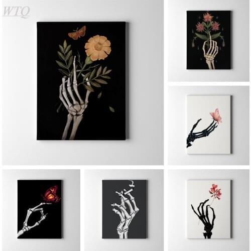 Anime Posters Skeleton Hand Bones and Flowers HD Print Wall Poster Canvas Painting Wall Decor Posters Wall Art Picture Home Deco