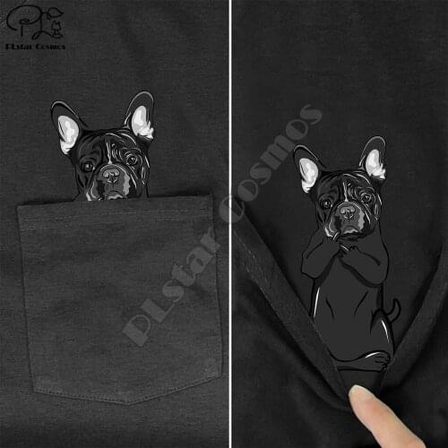 BFrenchieMiddleHand In Pocket T Shirt Dog Lovers Black Cotton Men Made in USA Cartoon t shirt men Unisex New Fashion tshirt