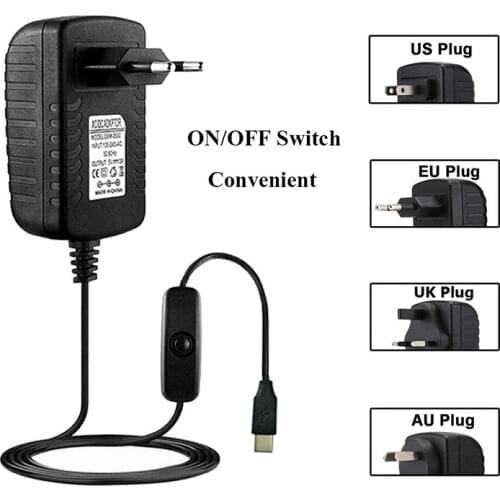 Raspberry Pi 4 Power Supply 5V 3A Adapter With ON/OFF Switch Button EU US UK AU USB-C Charger For Pi4 Model B 4B