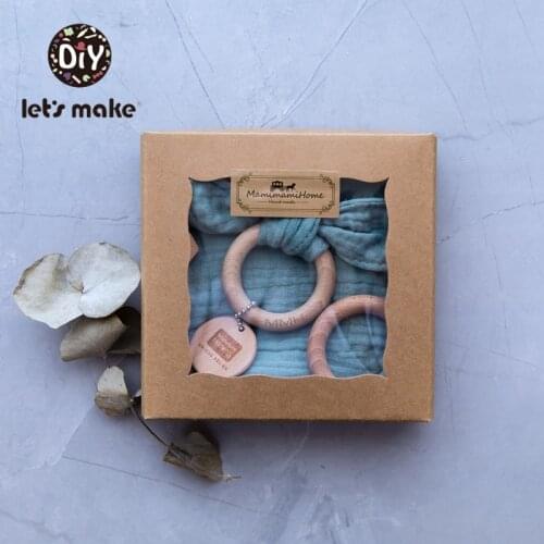 Lets Make Baby Teether Wood Teething Ring & Baby Bib Saliva Towel & Pacifier Chain Set Bunny Ear Bpa Free Newborn Products