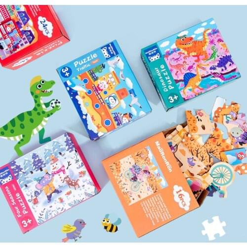Wooden Four-In-One Puzzle Children Puzzles Toddlers Big Dinosaurs Traffic Four Seasons Puzzle