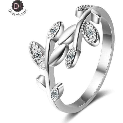 Dreamhonor Fashion Leaves Branch Shaped leaf Rings For Women Luxury Vintage Gold Silver Color Wedding Bands Jewelry Accessories