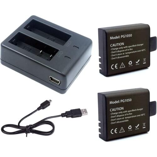 USB Dual Charger+2Pcs 1050mAh Rechargable Li-ion Camera Battery For EKEN H9 H9R H3 H3R H8PRO H8R H8 pro Sports Action Camera
