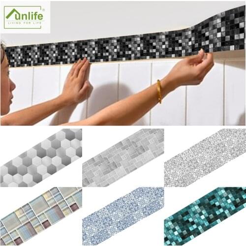 Funlife® Black Mosaic Tile Stickers Wall Border Peel and Stick Home DIY Wall Stickers Self-Adhesive Bathroom Waterproof Kitchen