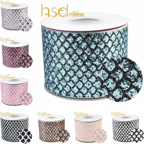 HSDRibbon 75mm 3 inch Fish scale Series colorful Shiny Glitter leather Ribbon Cut by Yard DIY Hairbow Accessories 20Yards/Roll