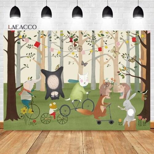 Laeacco Birthday Background Jungle Safari Party Cartoon Animals Newborn Baby Shower Customized Photography Backdrop Photo Studio